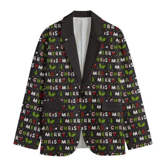 Black Merry Christmas Blazer/Sports Coat - Black Lapel