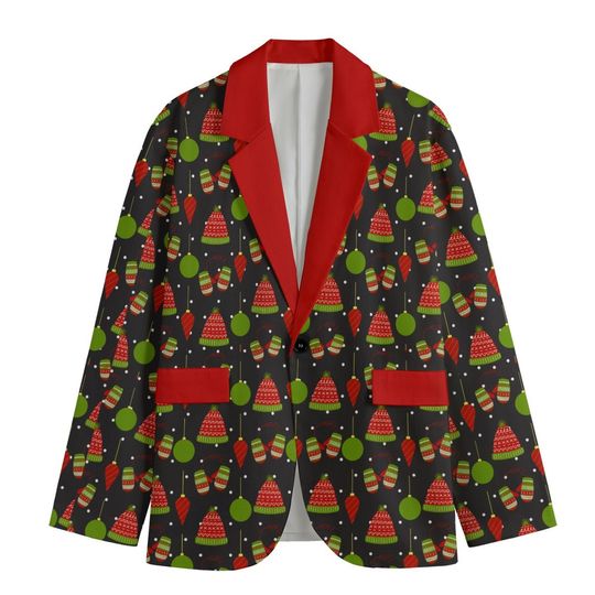 Hats and Mittens Christmas Blazer/Sports Coat - Red Lapel