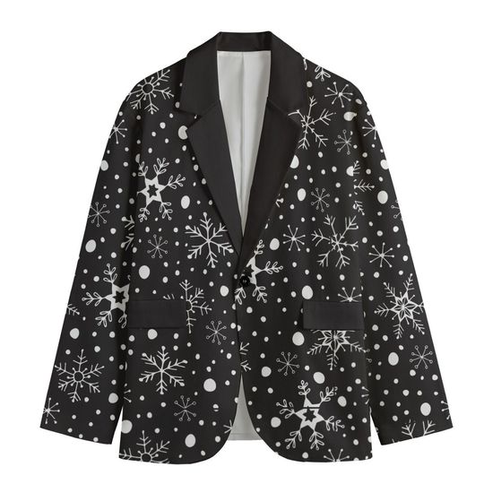 Black with White Snowflakes Lightweight Christmas Blazer/Sports Coat - Black Lapel