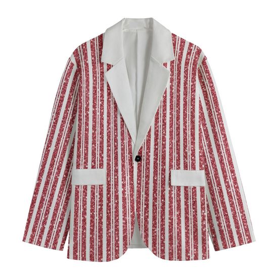 Red and White Sparkle Red Stripes Lightweight Blazer/Sport Coat - Red Lapel