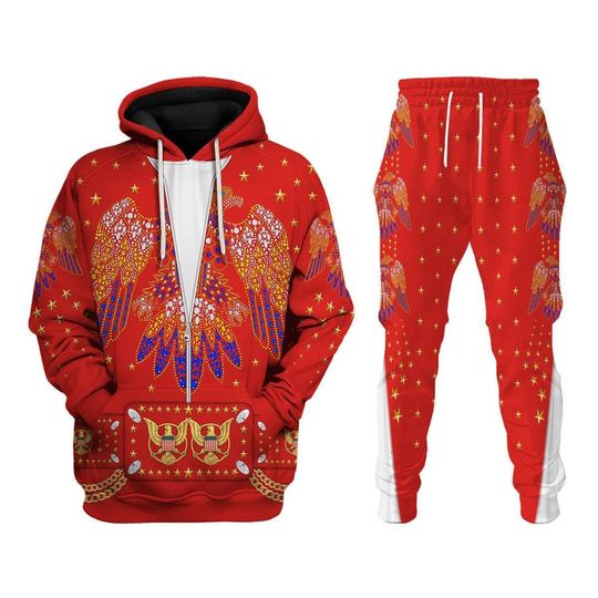Elvis Presley Eagle Red Costume Hoodie Jogger, Rock And Roll Shirt, Elvis Presley Cosplay Shirt, Elvis Presley Merch, Rock Sweatpants