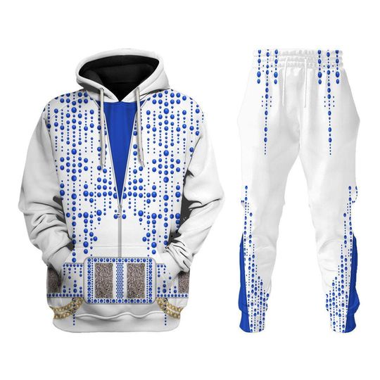 Elvis Presley Costume White Hoodie Jogger, Elvis Rock Costume Hoodie, Elvis Presley Cosplay, Elvis Presley Merch, Halloween Sweatpants
