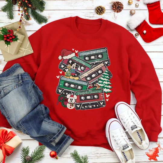 Christmas Music Cassette Tapes Sweatshirt, Christmas Mouse Cassette Tape T-Shirt, Funny Christmas Song Shirt, Old Music Xmas Gift