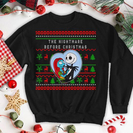Nightmare Before Ugly Christmas Sweatshirt, Skeleton His And Her Movie Christmas Shirt, Horror Movie Xmas Gift, Skeleton Character Shirt
