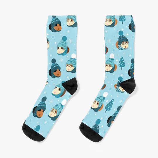 Cute Guinea Pig with Snowflake in winter Socks