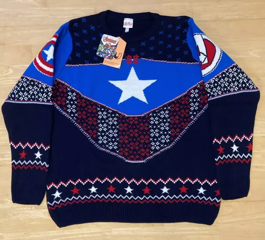 2XL 46" chest Captain America Christmas Xmas Jumper Sweater Marvel Avengers XXL