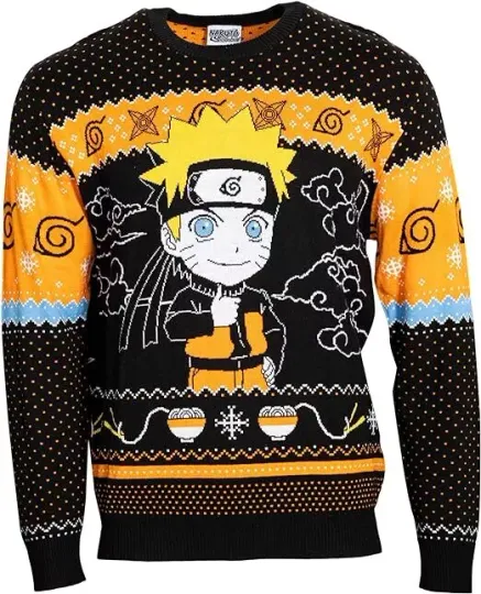 Narutoo Shippuden Sasuke Chibi Ramen Holiday Snowflakes Ugly Christmas Sweater