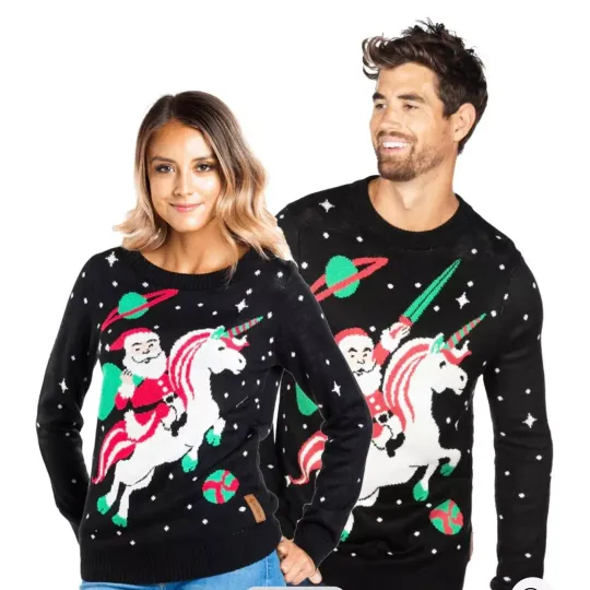 Tipsy Elves SANTA'S UNICORN COUPLES UGLY CHRISTMAS SWEATER