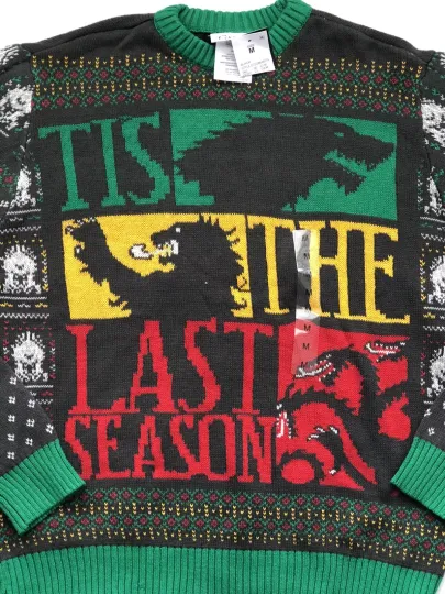 GAME OF THRONES Sweater Mens Medium Ugly Christmas Holiday Wolf Lion Dragon GoT