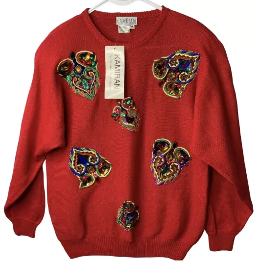 Vintage 80s Deadstock Kamiran Jeweled Beaded Sequin Sweater Womens Medium