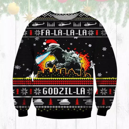 Fa la la la la Dragon Ugly Christmas Sweater Size S-5XL