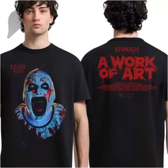 Ice Nine x Terrifier 3 A Work Of Art Art the Clown Horror Face T-shirt