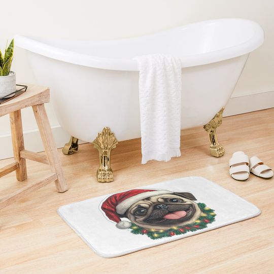 Christmas Pug Sticker Bath Mat