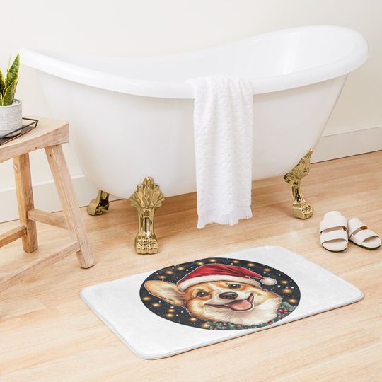 Discover Corgi With Christmas Hat Bath Mat