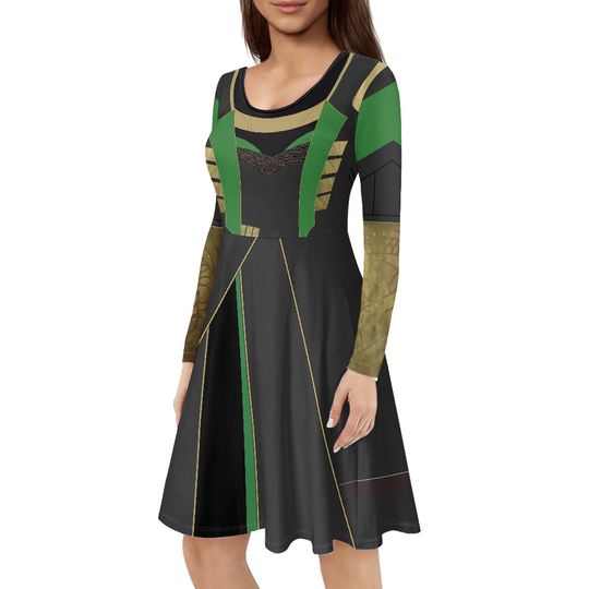Loki Inspired Long Sleeve Midi Dress | Halloween | Cosplay | Women's Clothing