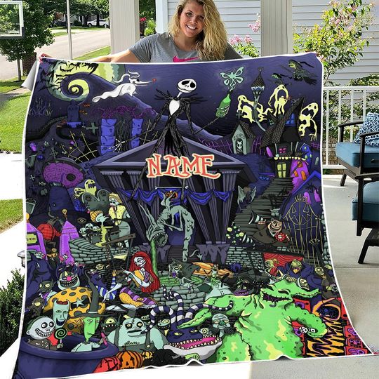 Personalized Nightmare Before Christmas Blanket, Jack Skellington Blanket, Sally Skellington Blanket,  Halloween Blanket, Nightmare Xmas