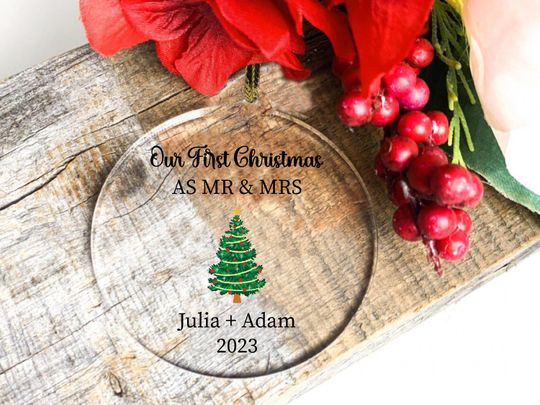 Personalized First Christmas in our New Home Ornament, New Couples Christmas Ornament, Christmas Tree Decor, Married as Mr and Mrs Ornament