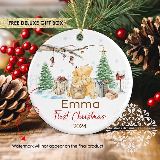 Classic Pooh Ornament - Winnie The Pooh Ornament - Pooh Baby Ornament - Classic Pooh First Christmas - Baby's First Christmas Pooh Ornament