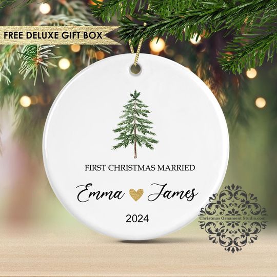 First Christmas Married Ornament - Mr Mrs Ornament - Personalized Wedding Gift - Newlywed Christmas Gift -| Our First Christmas Ornament