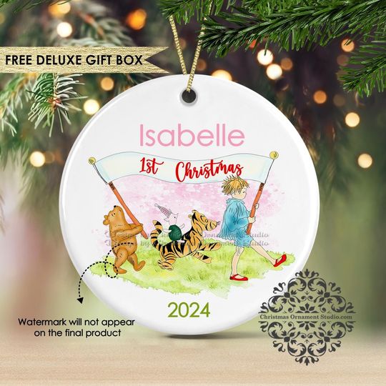 Classic Winnie the Pooh First Baby Christmas Ornament - Baby girl ornament - Baby shower gift- Kids Christmas gift - First ornament