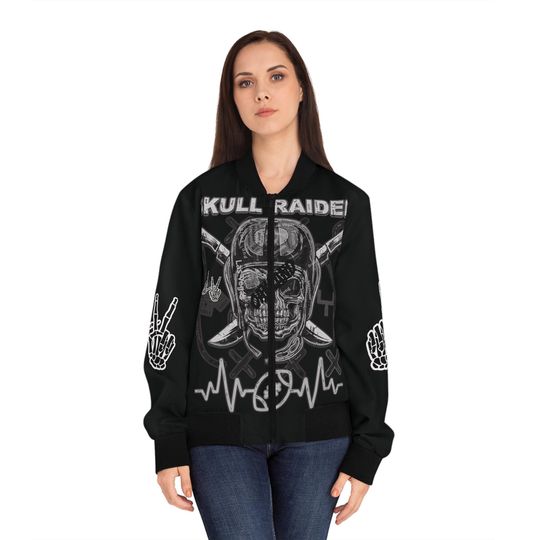 Discover Skull Raiders Las Vegas Football All Star team names skyline inspired Women's Bomber Jacket (All Over Print)