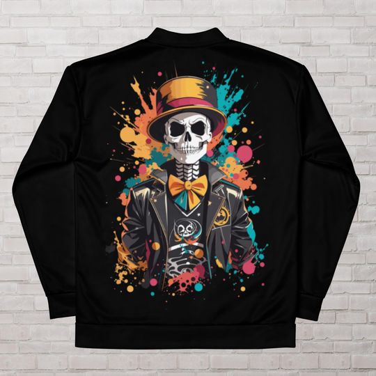 Halloween skeleton jacket / black skull jacket for men and women / halloween skeleton man / fleece inside / colorful Bomber Jacket