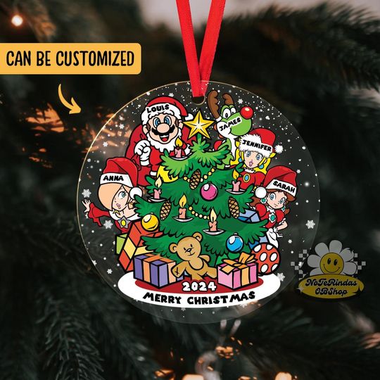 Personalized Super Mario Acrylic Christmas Ornament, Family Keepsake,Custom Name Mario Family Christmas 2024 Ornament, Mario Character Gifts
