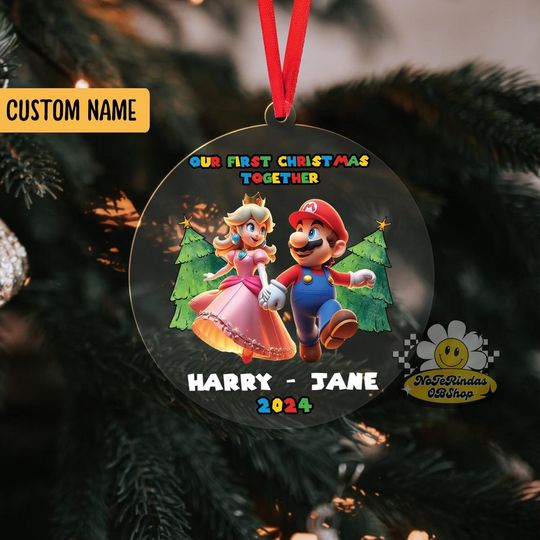Personalized Mario Couple Christmas Ornament, Gift For Couple, Christmas Gifts, Custom Couple Christmas Ornament, Funny Gift for Girlfriend