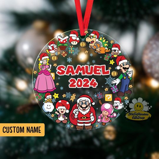 Personalized Super Mario Kids Christmas Gift, Custom Name Mario Christmas Ornament, Christmas Ornament for Kids 2024, Mario Character Gifts