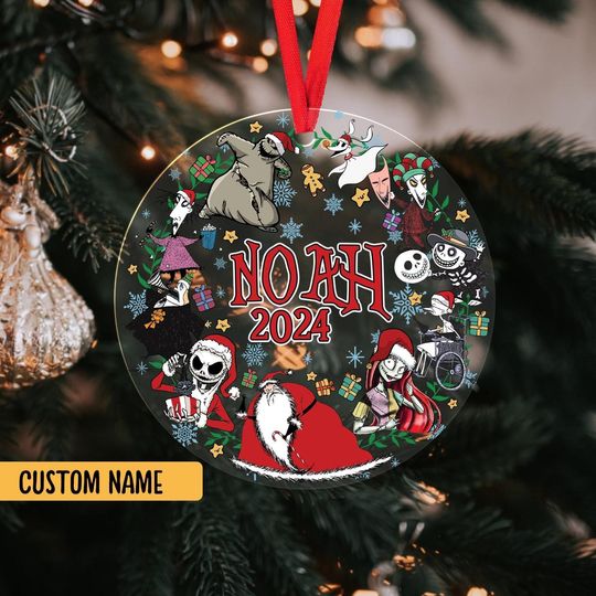 Personalized Nightmare Before Christmas Ornament, Santa Jack Sally Zero, Gift For Kids, Custom Disney Family Christmas Tree Hanging Ornament