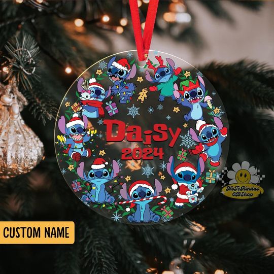 Personalized Disney Stitch Christmas Ornament, Lilo and Stitch Ornament, Custom Tree Hanging Stitch Ornament, Kids Name Christmas Gifts 2024
