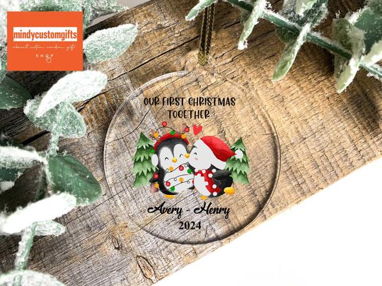 Custom Penguin Couples Christmas Keepsake, Our First Christmas Together Acrylic Christmas Ornament,Funny Engagement Gift,New Couple Ornament