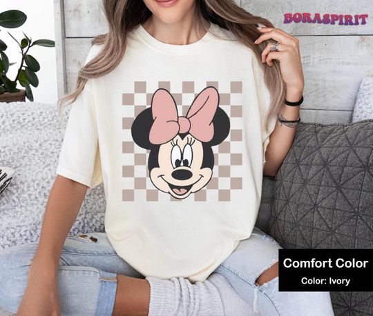 Minnie Checkered Shirt, Vintage Minnie Mouse Shirt, Checkered Disney Shirt, Disney Girl Shirt, Disney Women Shirt, Comfort Colors Shirt