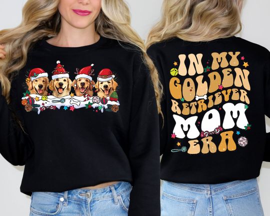 Christmas Dogs Sweatshirt, In My Golden Retriever Mom Era Shirt, Dog Lover Sweater, Christmas shirt, Santa Dog Shirt, Santa Hat Tee