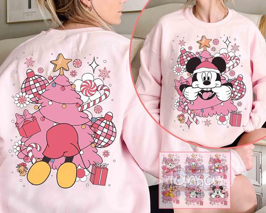 2-sided Mickey and Friends Pink Christmas Light shirt, Disney Mickey's Very Merry Xmas Matching Tee, Disneyland  Holiday Family Gift