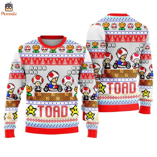 Super Mario Toad Ugly Christmas Sweater, Mario Toad Sweater, Mario Christmas Shirt, Mario Family Christmas, Mario Video Game Shirt