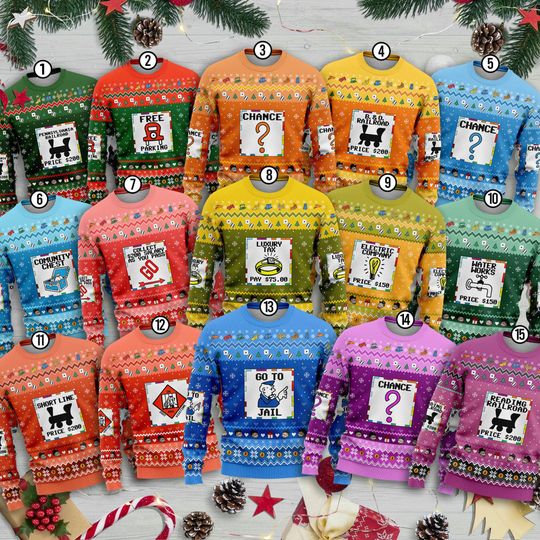 Monopoly Game Ugly Christmas Sweater, Monopoly Game Cards Shirt, Monopoly Ugly Sweater,Board Game Group Matching Shirt,Christmas Party Shirt