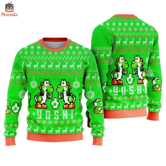 Super Mario Yoshi Ugly Christmas Sweater, Mario Yoshi Sweater, Mario Christmas Shirt, Mario Family Christmas, Christmas Vacation Shirt