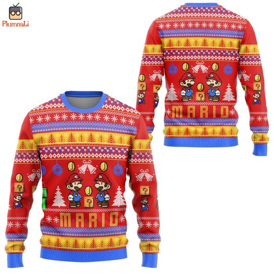 Super Mario Ugly Christmas Sweater, Mario Sweater, Mario Christmas Shirt, Mario Family Christmas, Mario Luigi Sweater, Princess Peach Shirt