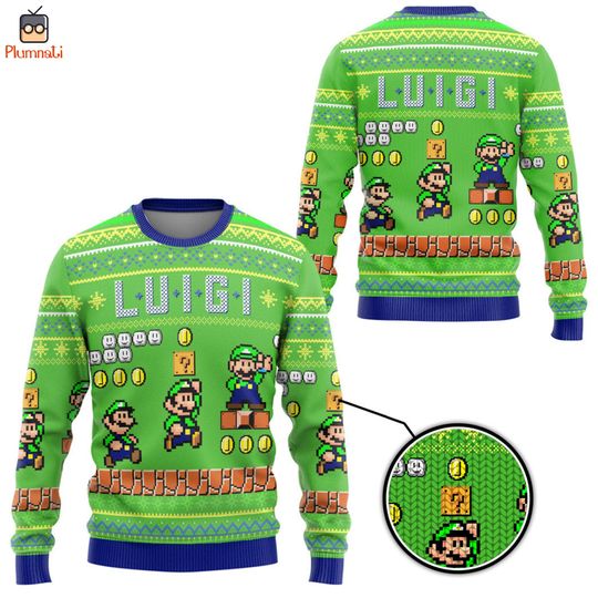 Super Mario Luigi Ugly Christmas Sweater, Mario Luigi Sweater, Mario Christmas Shirt, Mario Family Christmas, Christmas Vacation Shirt