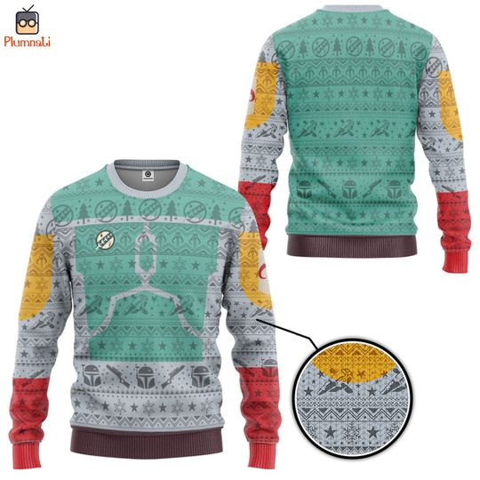 Starwars Boba Fett Ugly Christmas Sweater, Starwars Christmas Shirt, Mandalorian Ugly Sweater, May The Force Shirt, Galaxy Edge Shirt