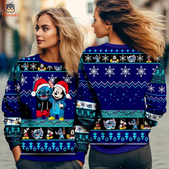 Stitch Mickey Ugly Christmas Sweater, Stitch Christmas Shirt, Stitch Ohana Shirt, Mickey Ugly Sweatshirt, Christmas Vacation Shirt