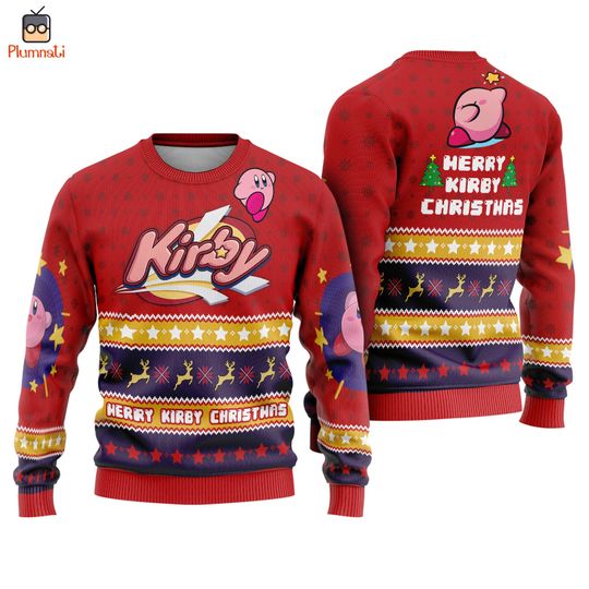 Kirby Ugly Christmas Sweater, Merry Kirby Christmas Sweater, Pink Kirby Ugly Sweatshirt, Kirby Video Game Sweater, Christmas Vacation Shirt