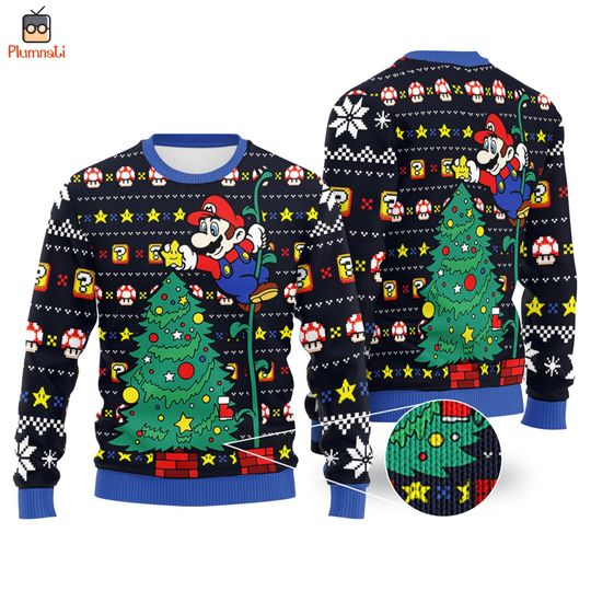 Super Mario Ugly Christmas Sweater, Mario Christmas Tree Sweater, Mario Family Christmas, Mario Luigi Sweater, Video Game Christmas Shirt