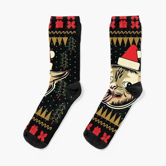 Coughing Cat Meme Ugly Christmas Sweater Socks