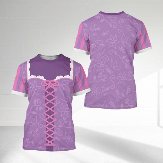 Rapunzel Princess Tangled All Over Print Shirt, Rapunzel Cosplay Costume Tee, Princess Tangled Costume T-Shirt, Cartoon Character 3D T-shirt