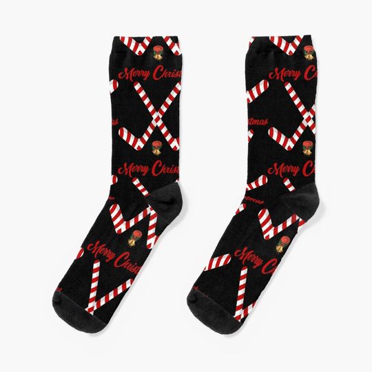 Christmas Candy Cane Hockey Merry Xmas Sports Gift Socks