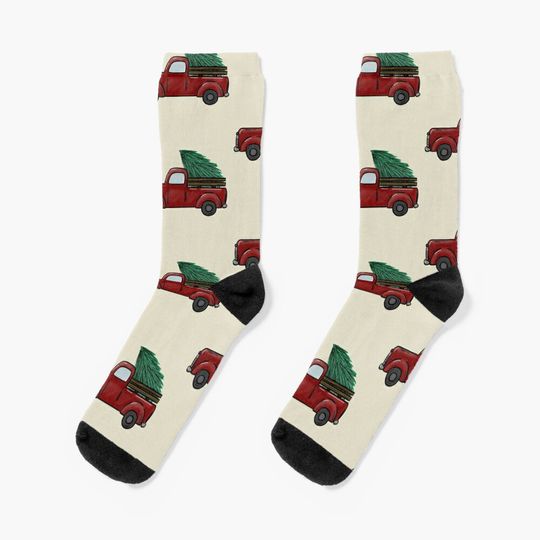Christmas red truck Socks