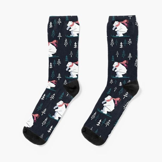 Polar bear ski -  adorable winter animals  Socks