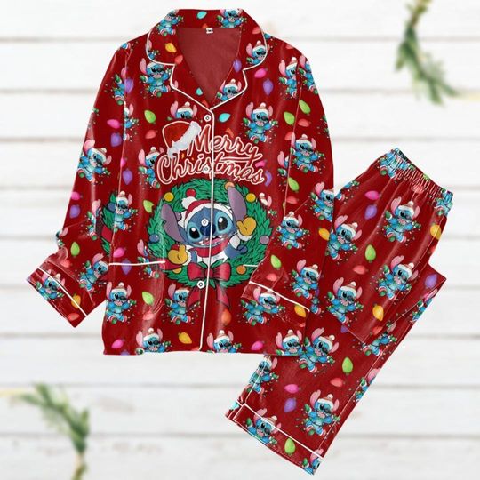 Christmas Stitch Pajamas Set, Lilo And Stitch Pajama Set Women, Disney Blue Dog Holiday Pajamas, Magic Kingdom Merch, Disney Xmas Gift